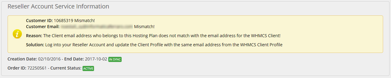 Customer email mismtach