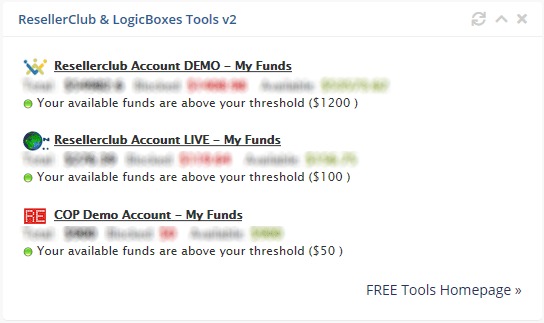 RC & LB Tools v2 funds balance widget