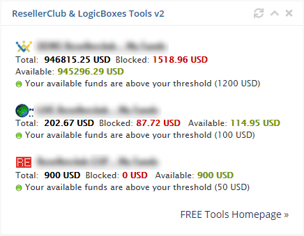 RC & LB Tools funds balance widget