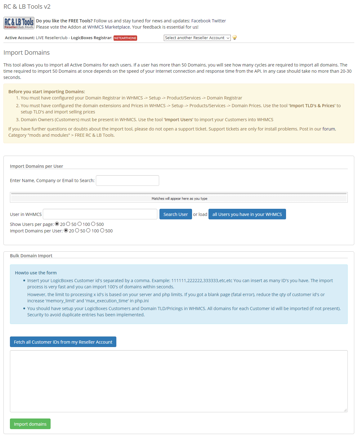 Import registered domains