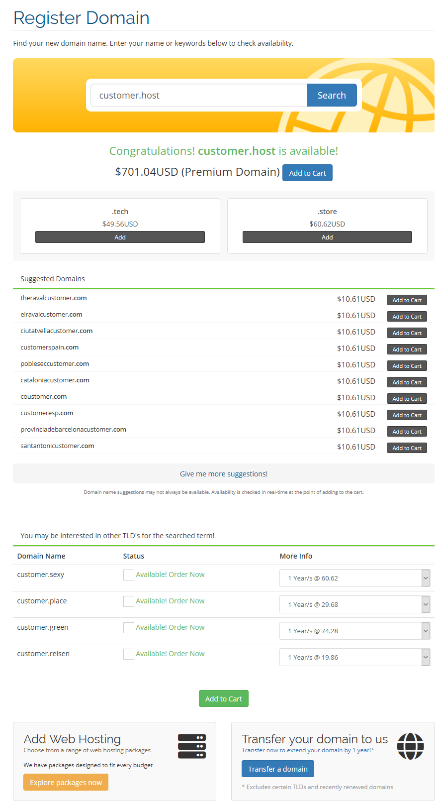 new gTLD domain premium cart lookup