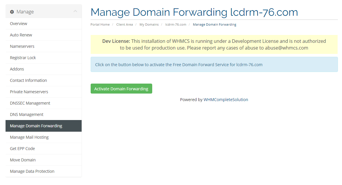 activate domain forwarding