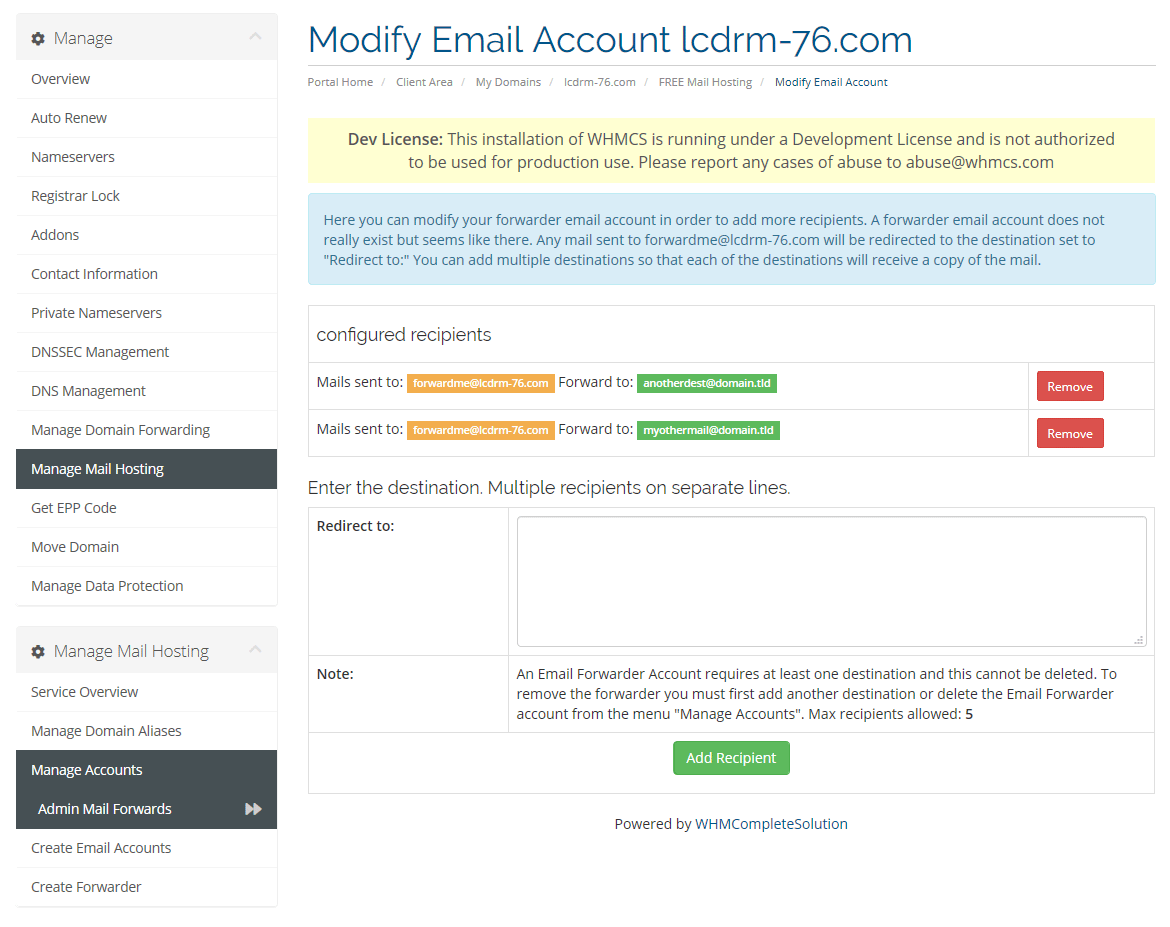 Manage Forwarder Account