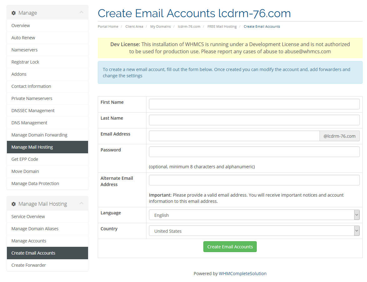 Create Email account