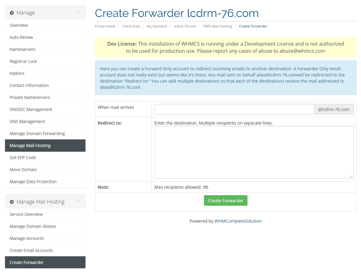 Create Email forwarder