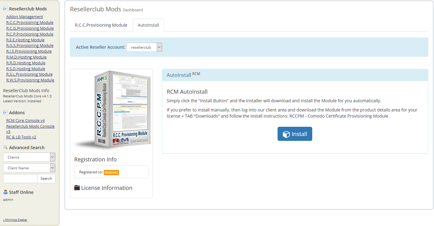 Resellerclub Mods Console Module AutoInstall