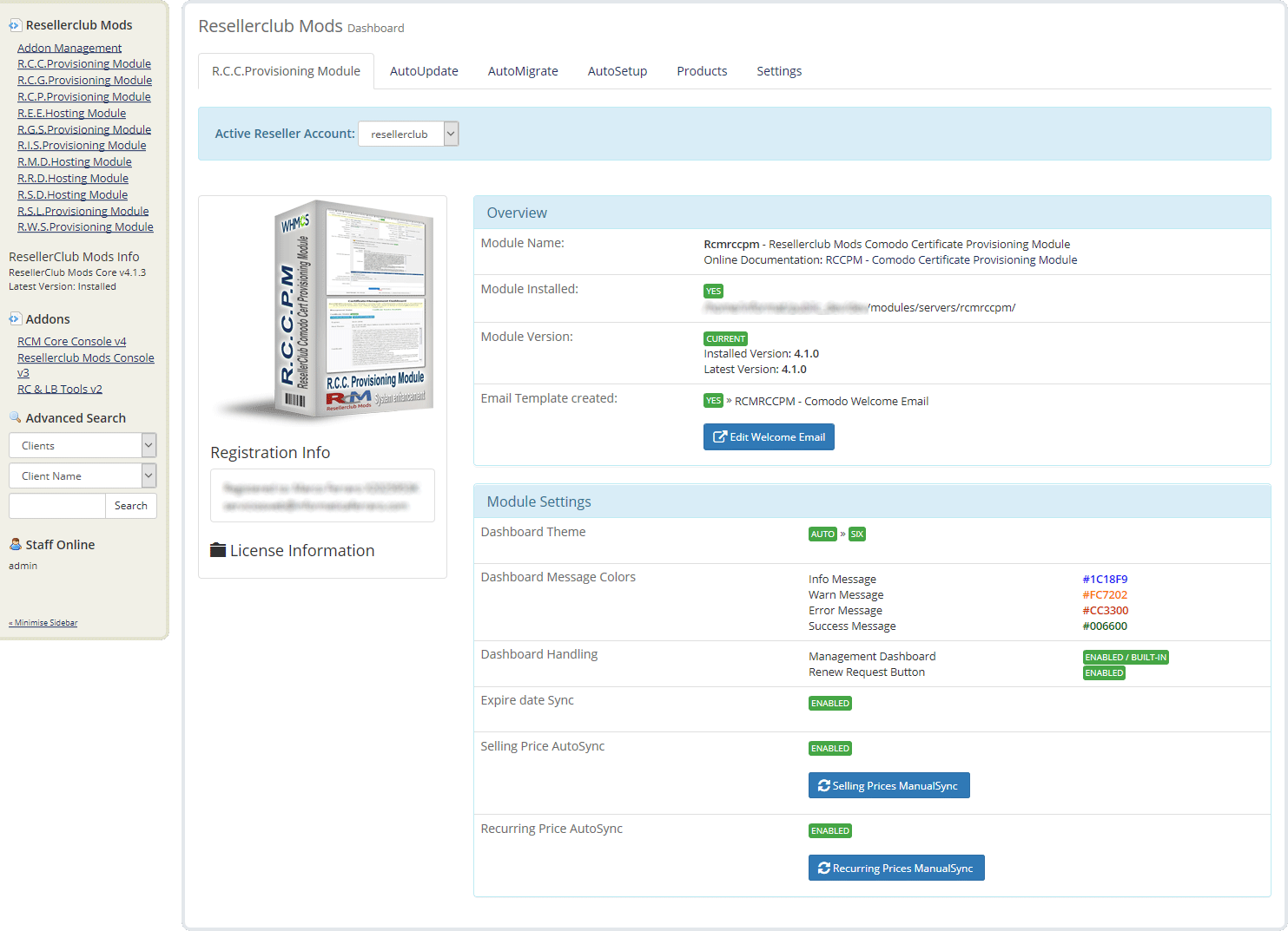 Resellerclub Mods Console Module Dashboard