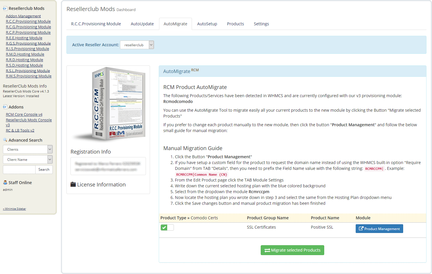 Resellerclub Mods Console AutoMigrate