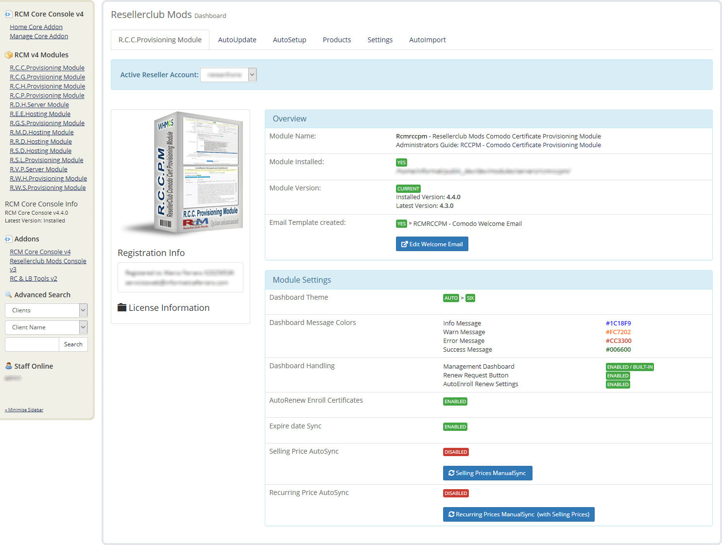 Core Addon Dashboard Certificado Comodo Módulo