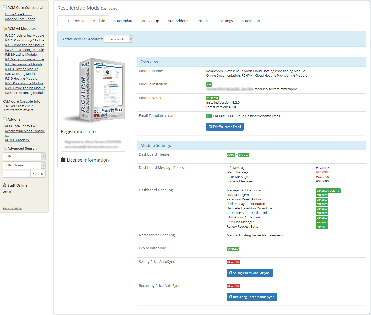 Resellerclub Mods Console Module Dashboard