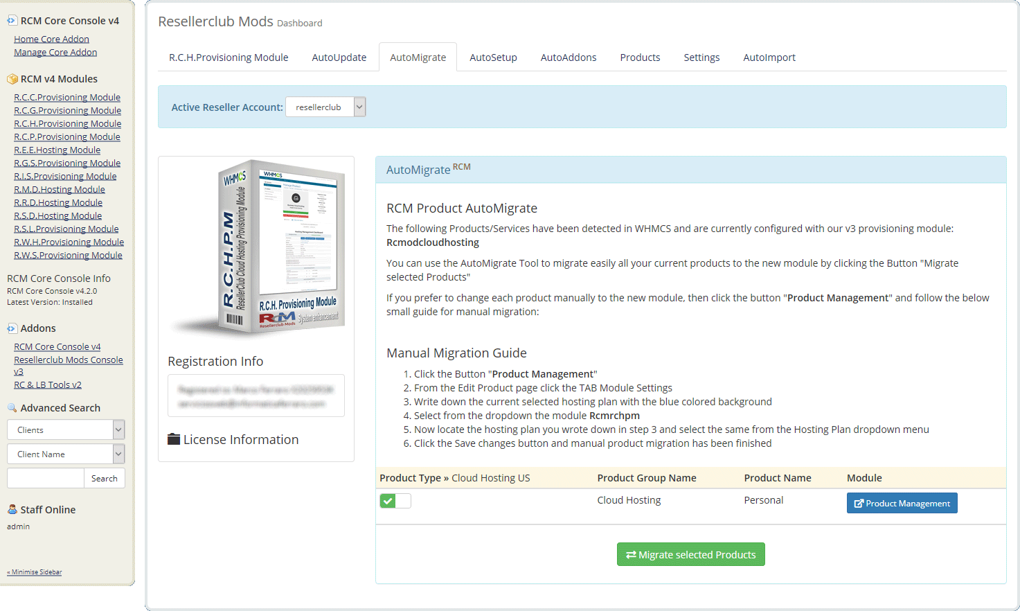 Resellerclub Mods Console AutoMigrate