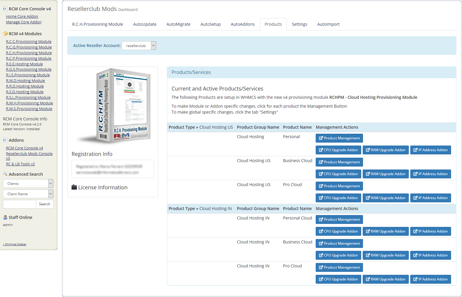 Resellerclub Mods Console Product Overview