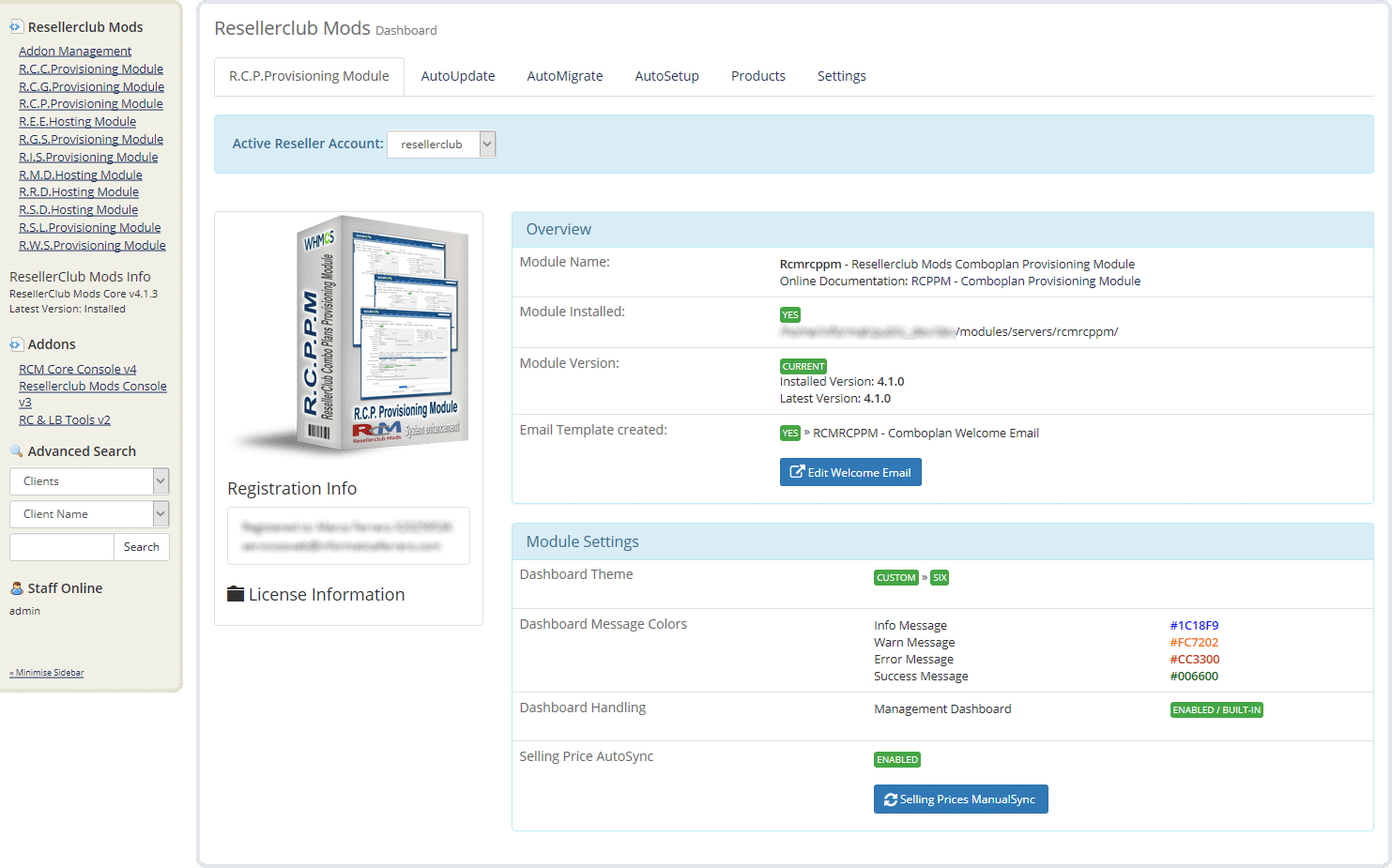 Resellerclub Mods Console Module Dashboard