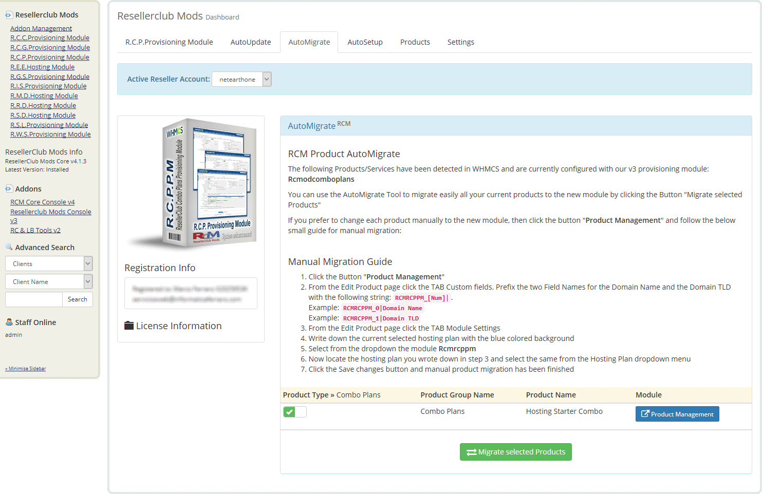 Resellerclub Mods Console AutoMigrate