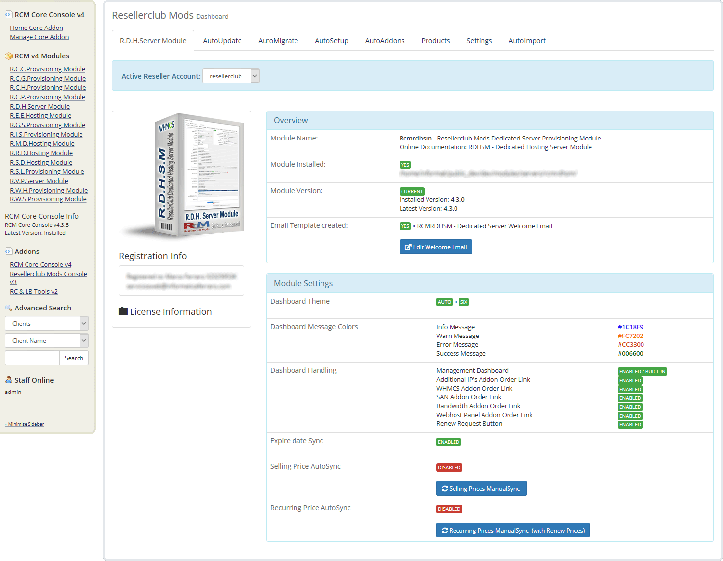 Resellerclub Mods Console Module Dashboard