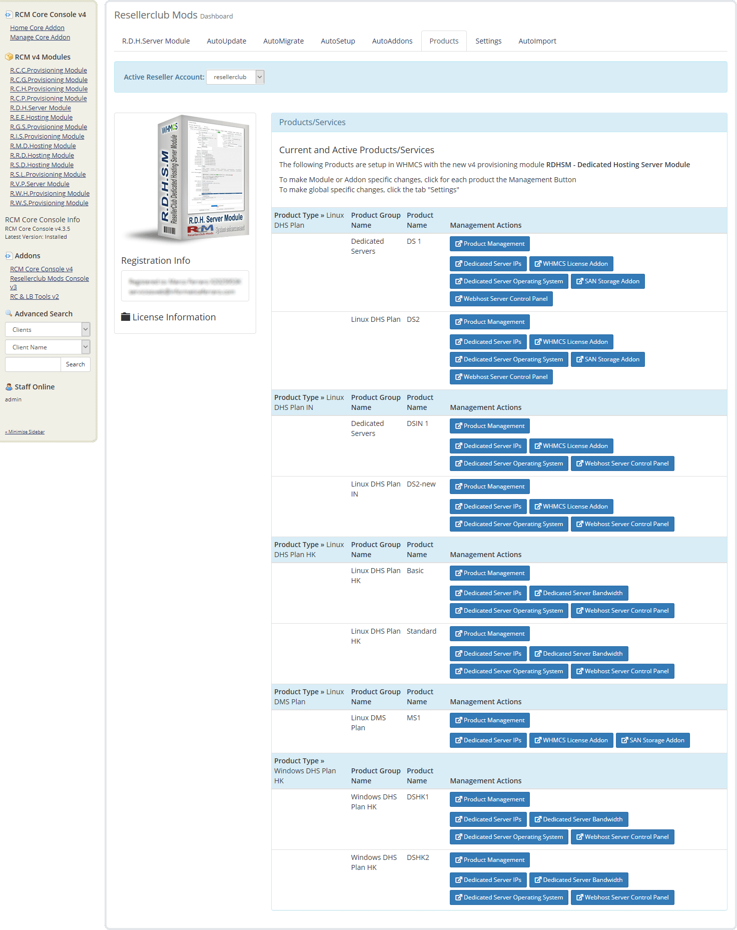 Resellerclub Mods Console Product Overview