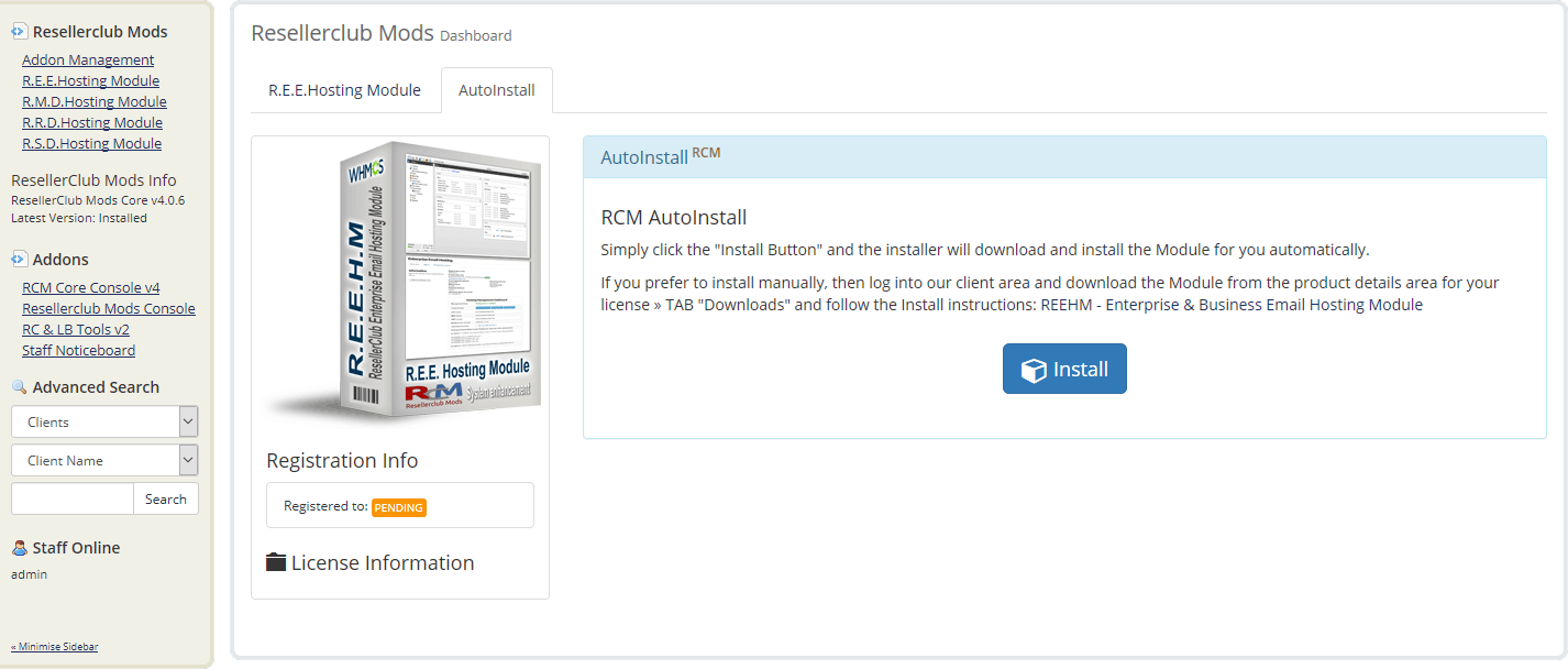 Resellerclub Mods Console Módulo AutoInstall