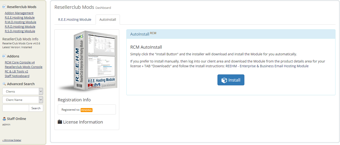 Resellerclub Mods Console Module AutoInstall