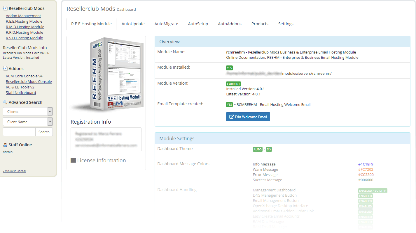 Resellerclub Mods Console Module Dashboard