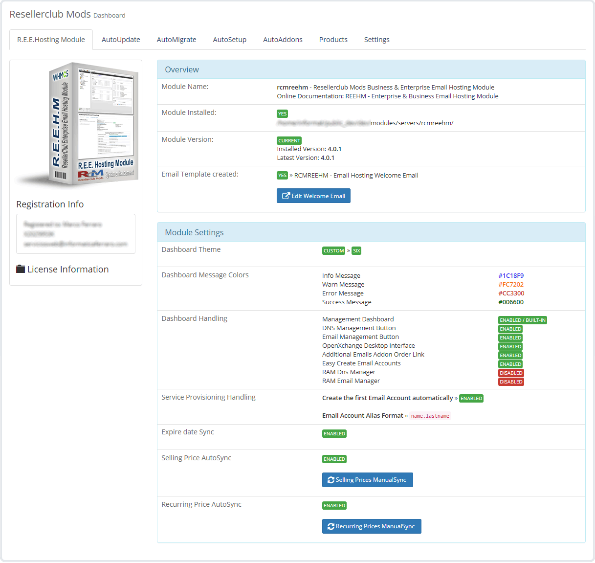 Core Addon Dashboard REE Hosting Module