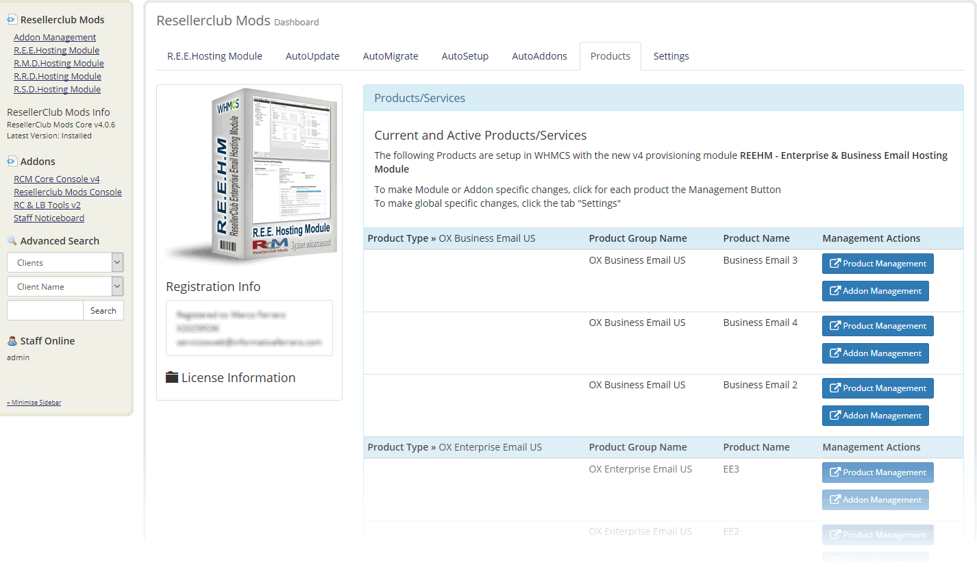 Resellerclub Mods Console Product Overview