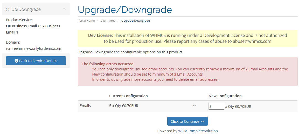 Downgrade Email accounts