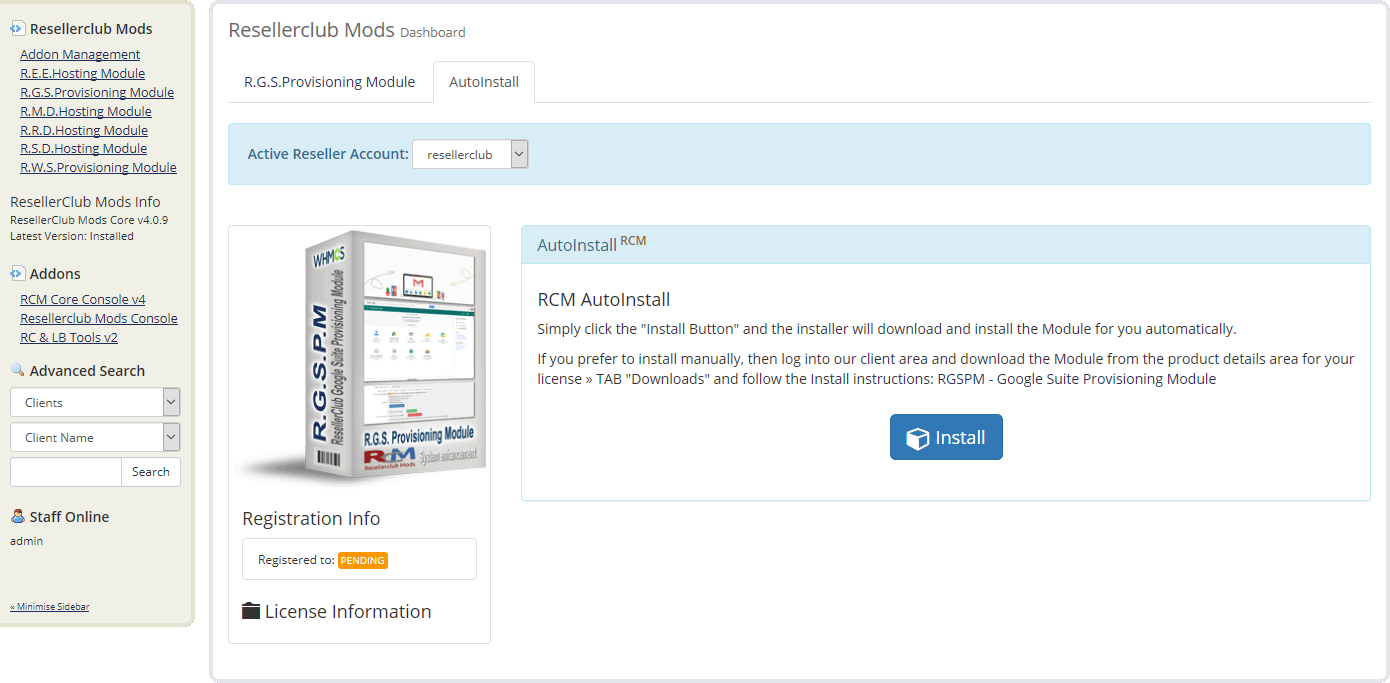 Resellerclub Mods Console Module AutoInstall