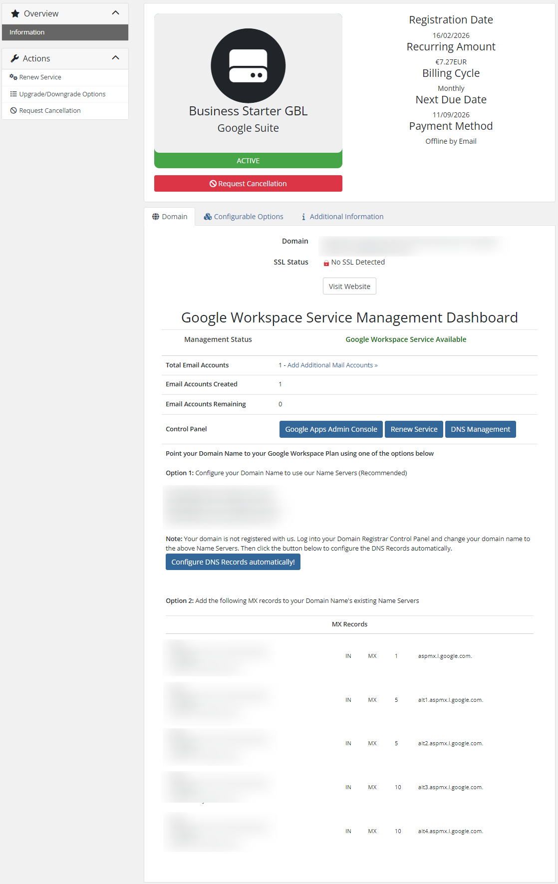 Client Area Google Suite