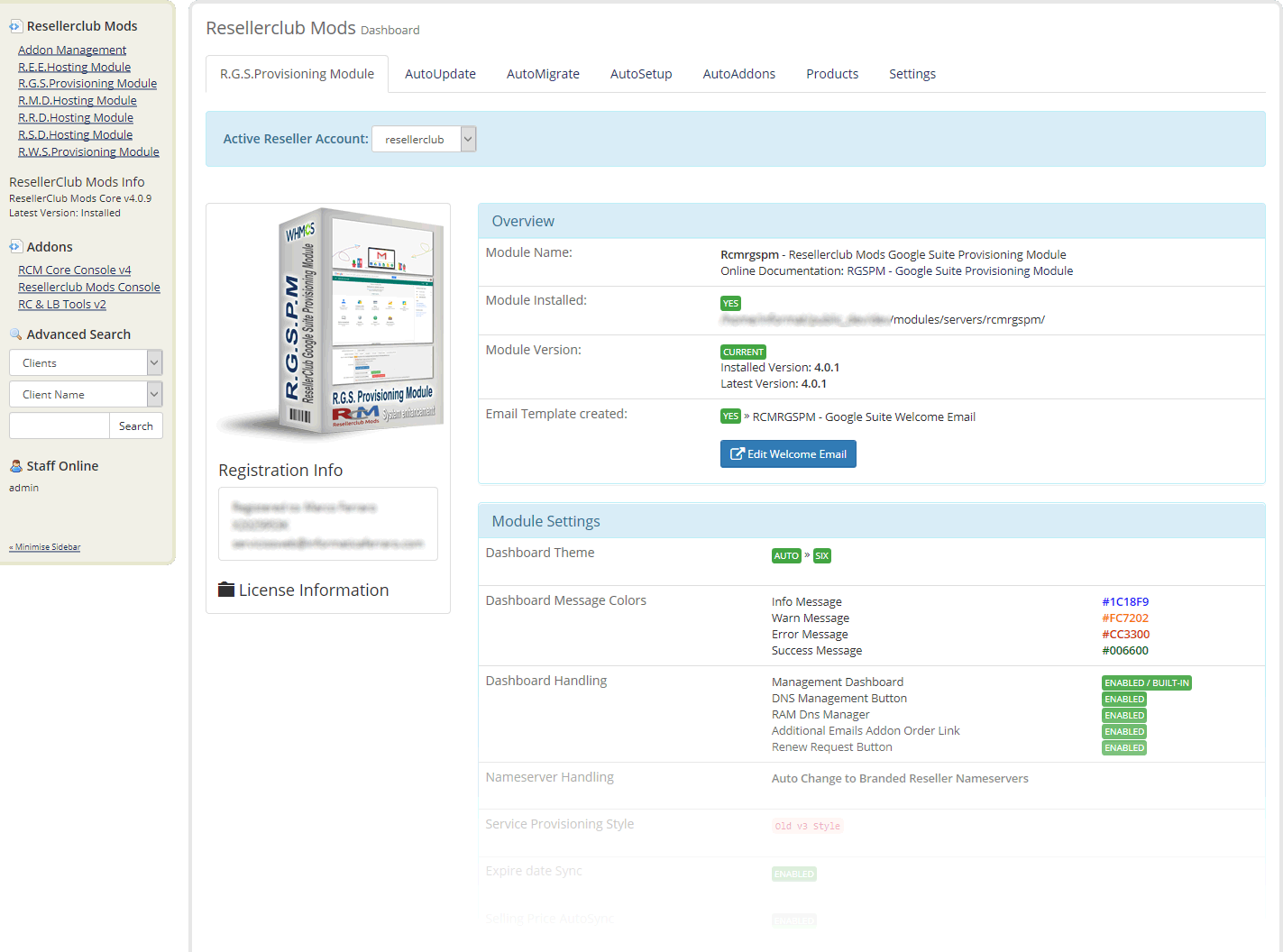 Resellerclub Mods Console Module Dashboard