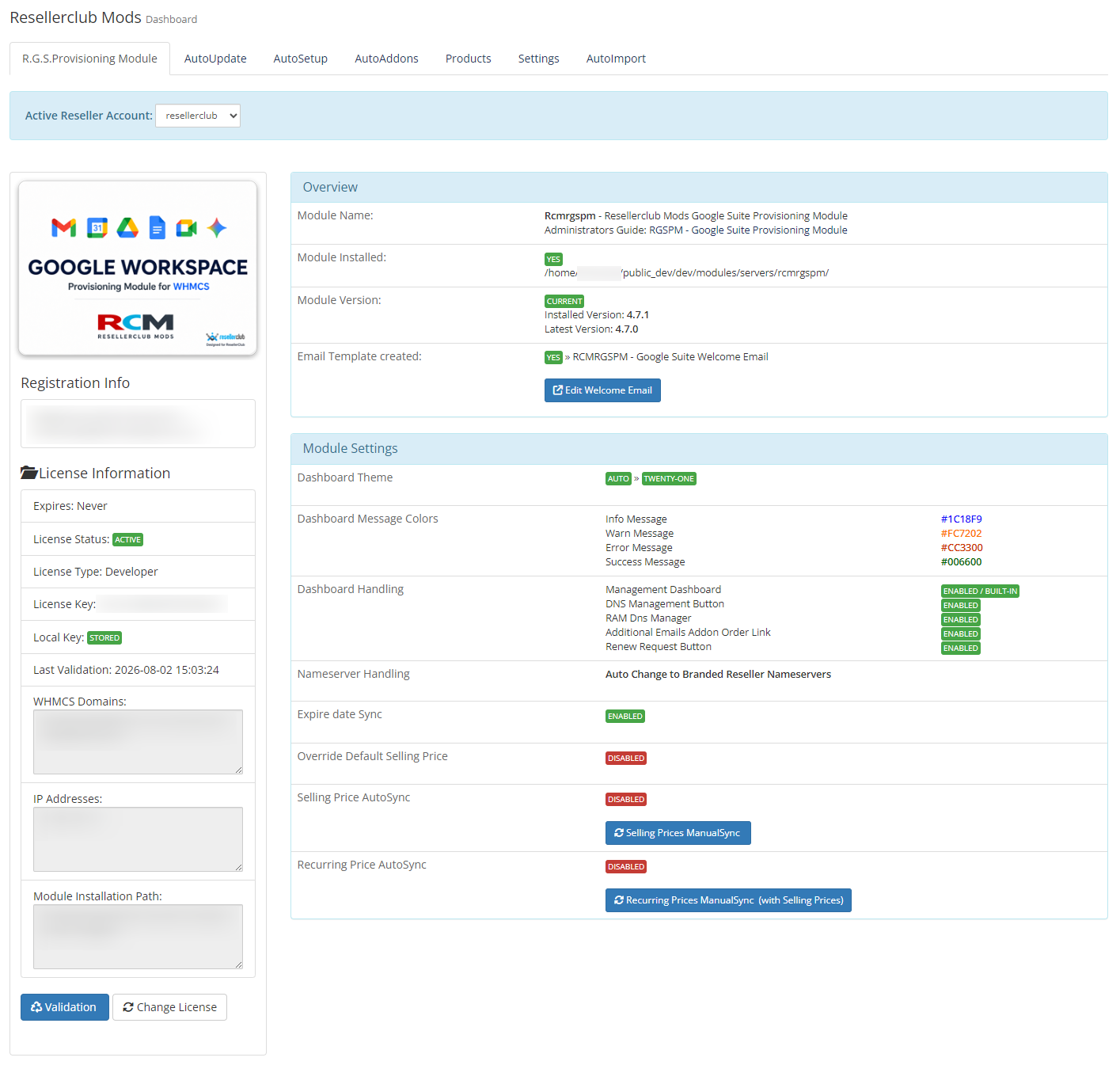 Core Addon Dashboard Google Suite Module