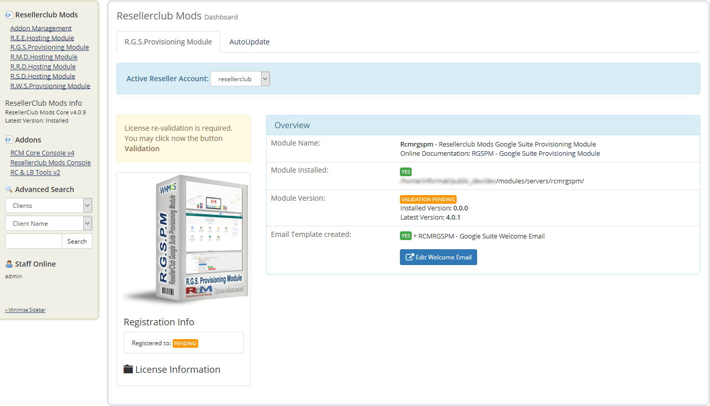 Resellerclub Mods Console Module Manual Install