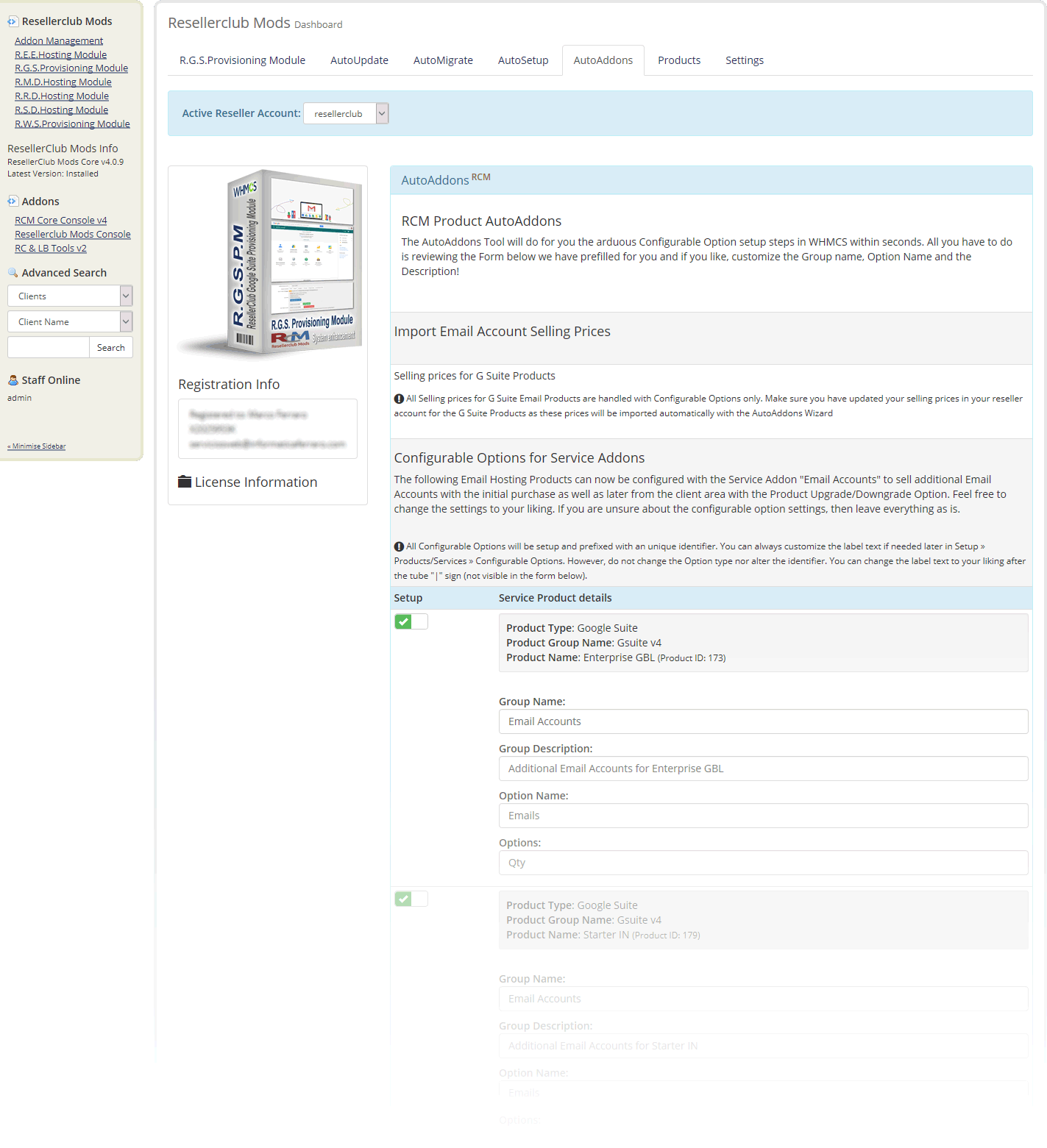 Resellerclub Mods Console AutoAddons