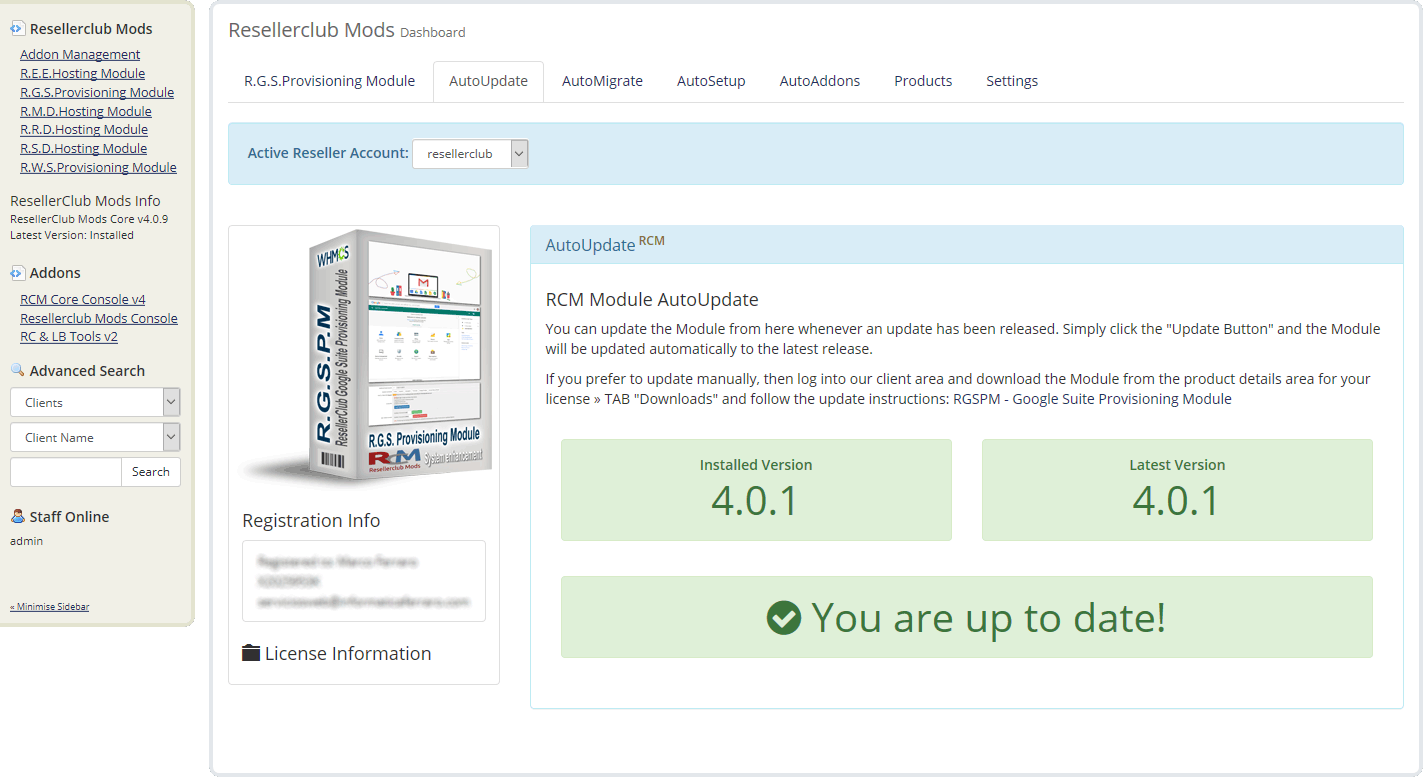 Resellerclub Mods Console Módulo AutoUpdate