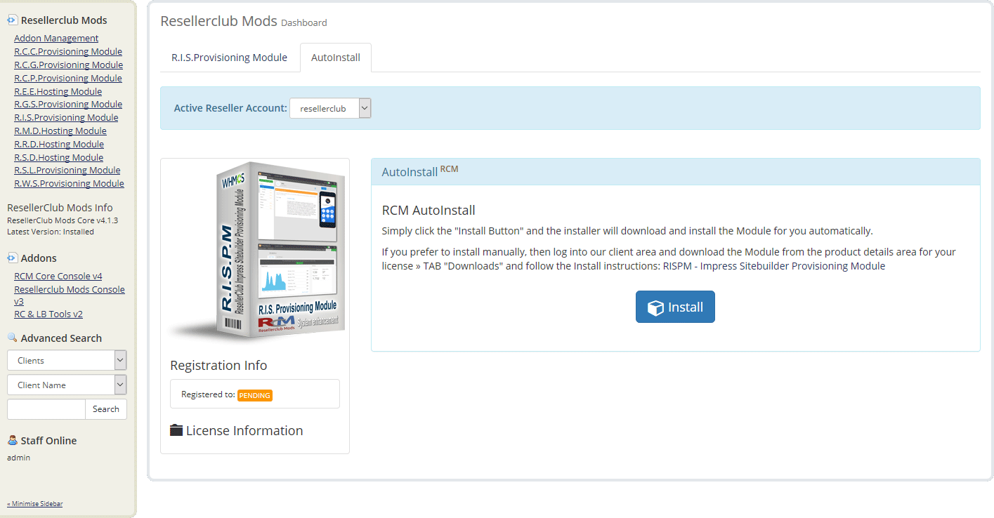 Resellerclub Mods Console Module AutoInstall