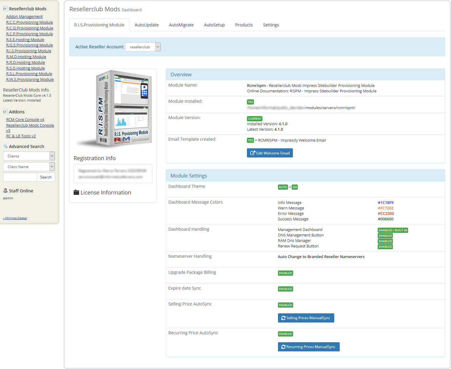 Resellerclub Mods Console Module Dashboard