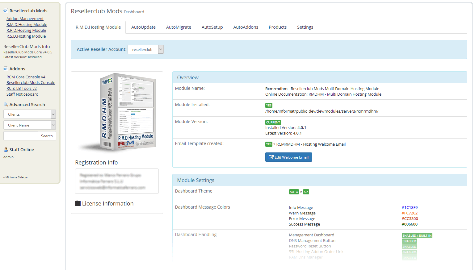 Resellerclub Mods Console Module Dashboard