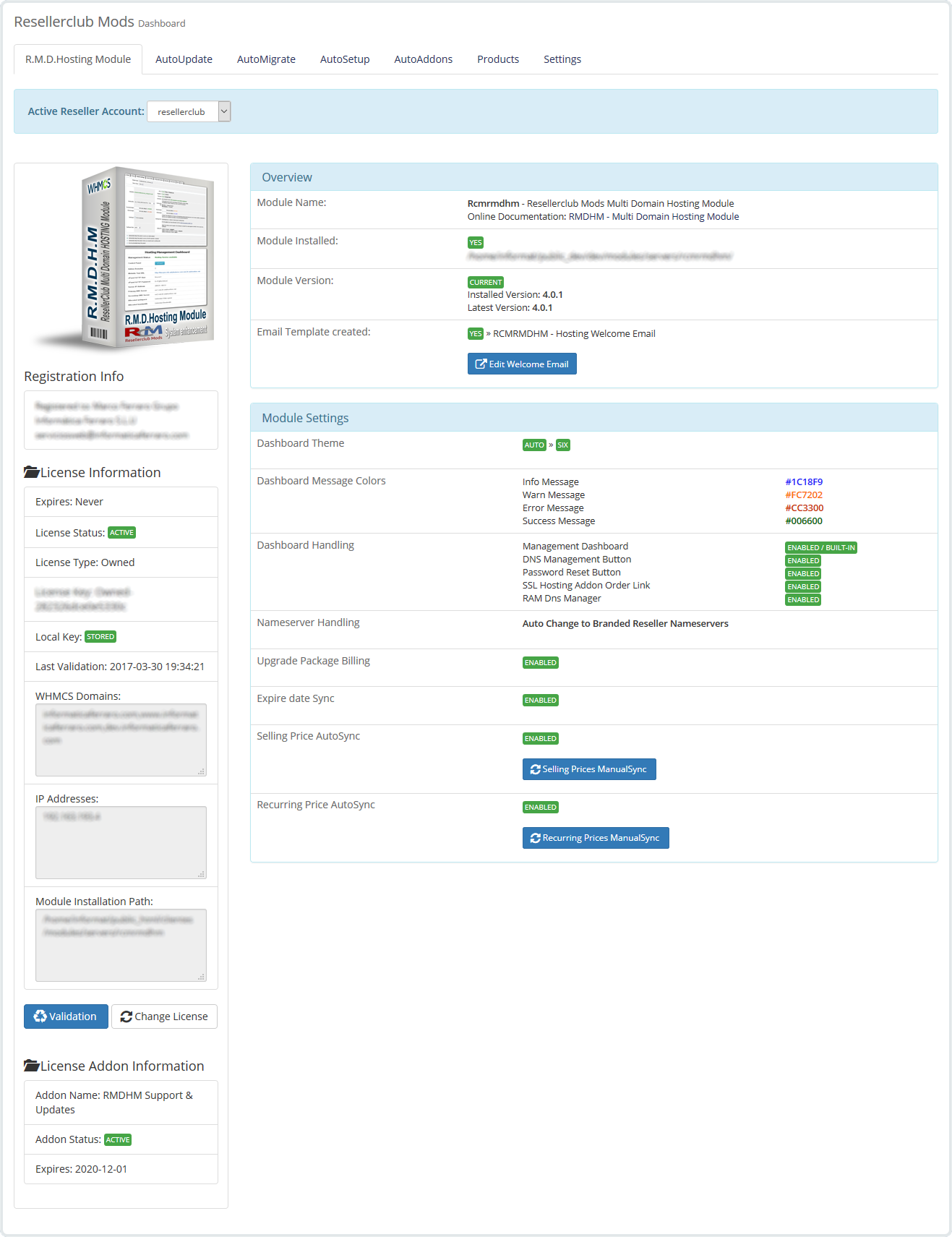 Core Addon Dashboard Hosting Multi Dominio Módulo