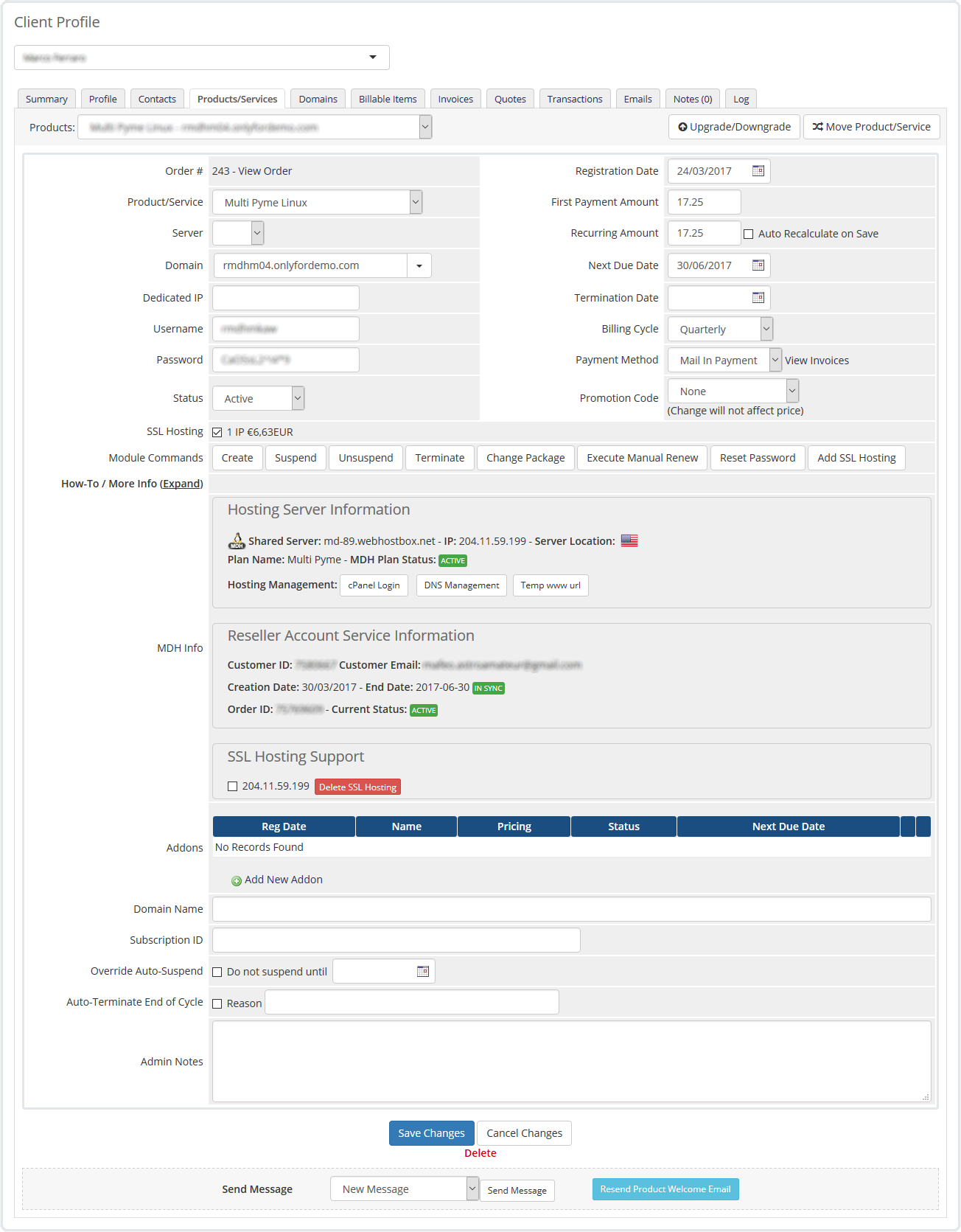 Area del Admin Hosting Multi Dominio