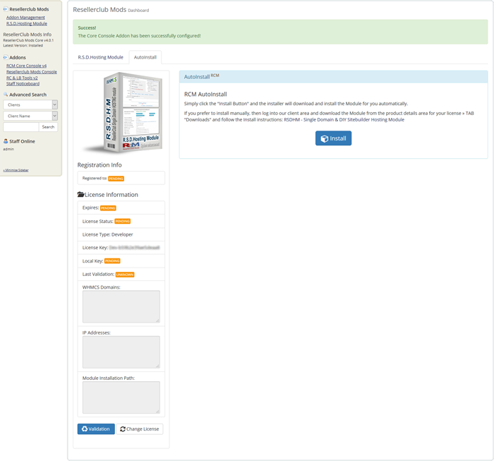 Resellerclub Mods Console Module Installation