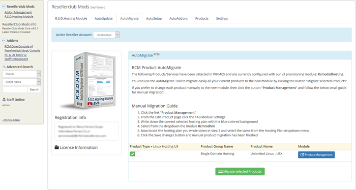 Resellerclub Mods Console AutoMigrate