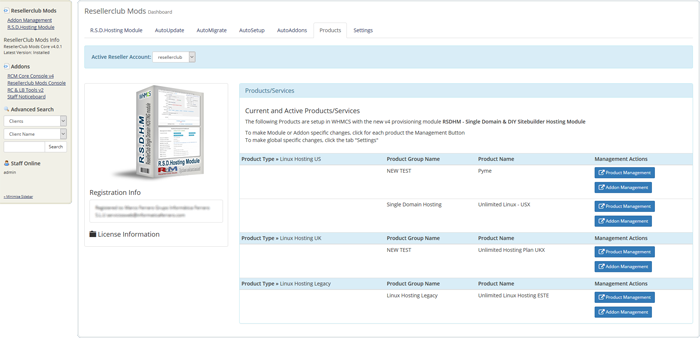 Resellerclub Mods Console Product Overview