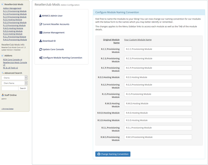 Resellerclub Mods Console Module Naming Convention