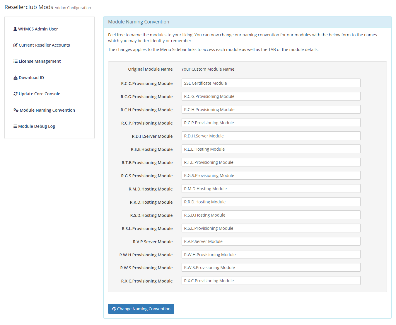 Resellerclub Mods Console Module Naming Convention