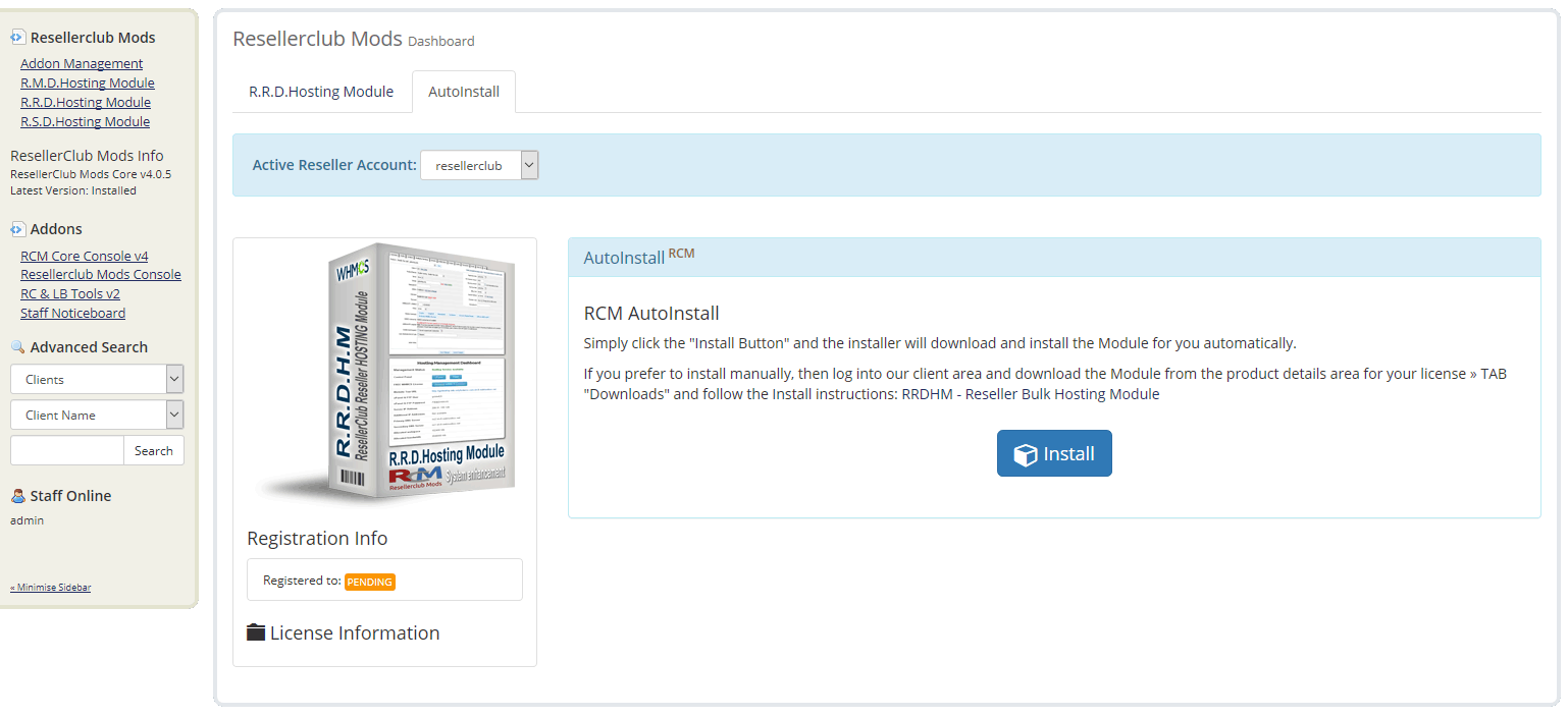 Resellerclub Mods Console Module AutoInstall