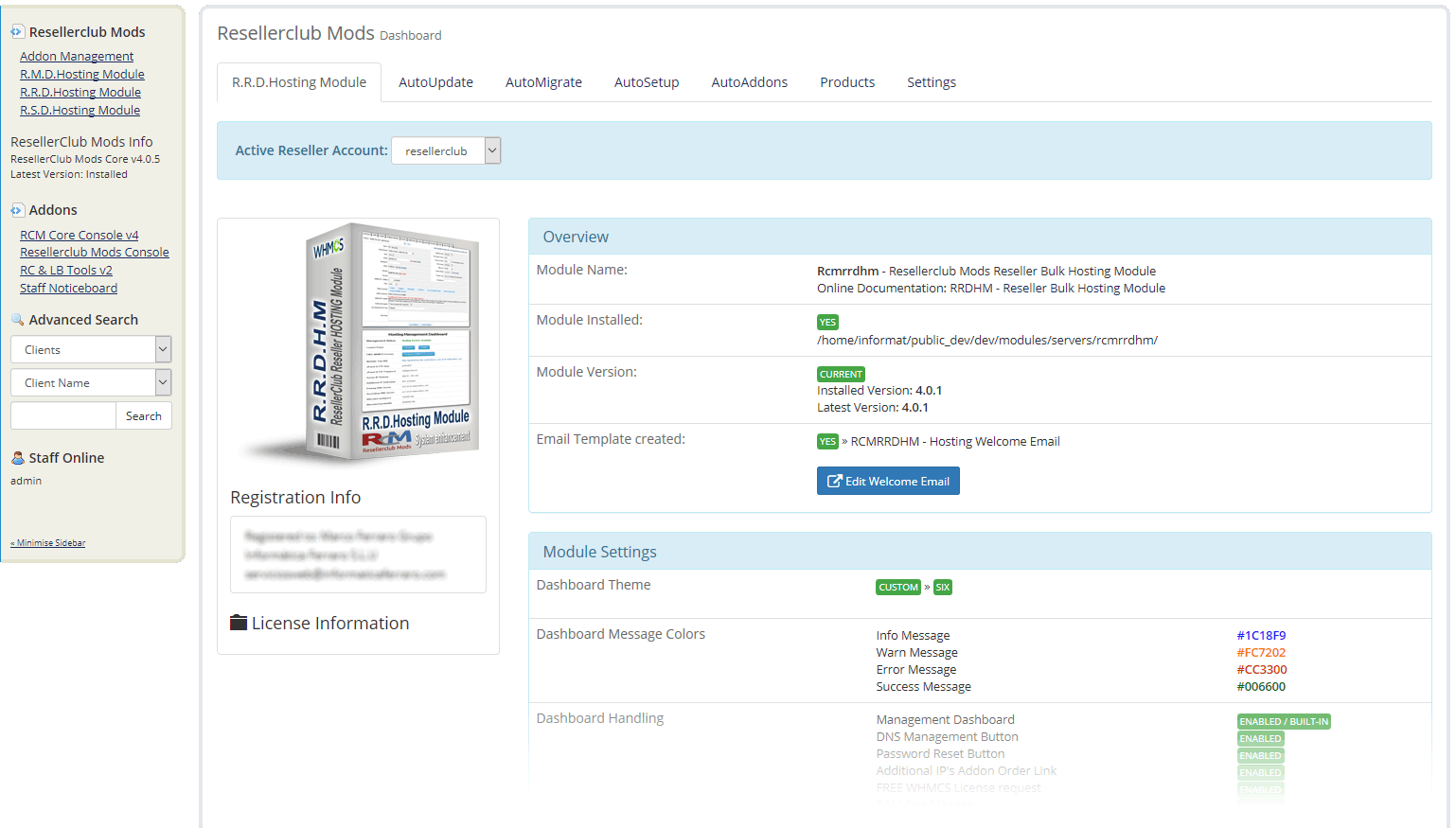 Resellerclub Mods Console Module Dashboard