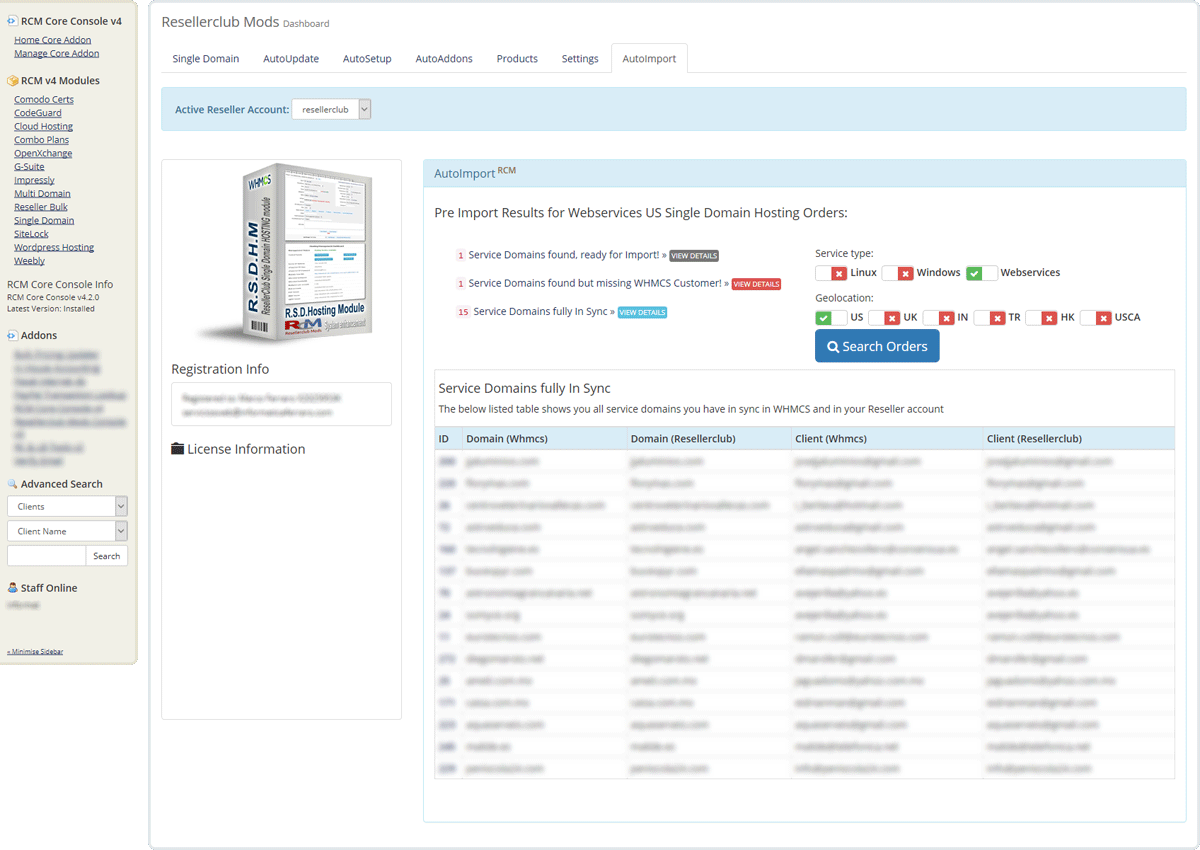 Resellerclub Mods Console AutoImport Overview