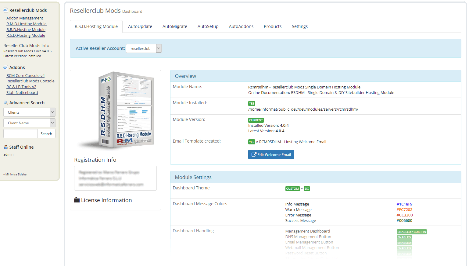 Resellerclub Mods Console Module Dashboard