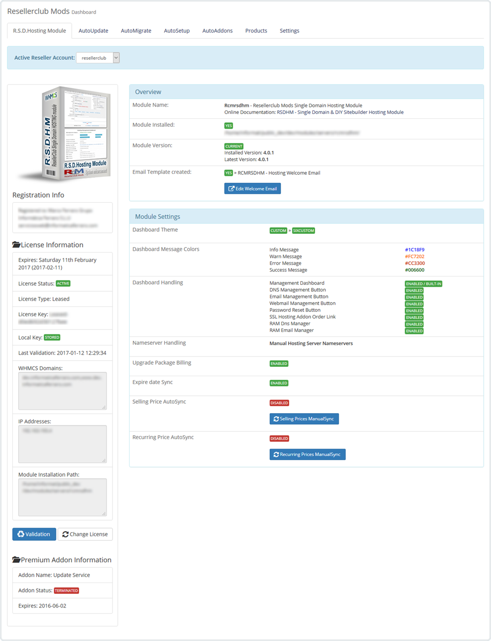 Core Addon Dashboard Hosting Hosting Dominio Individual Módulo