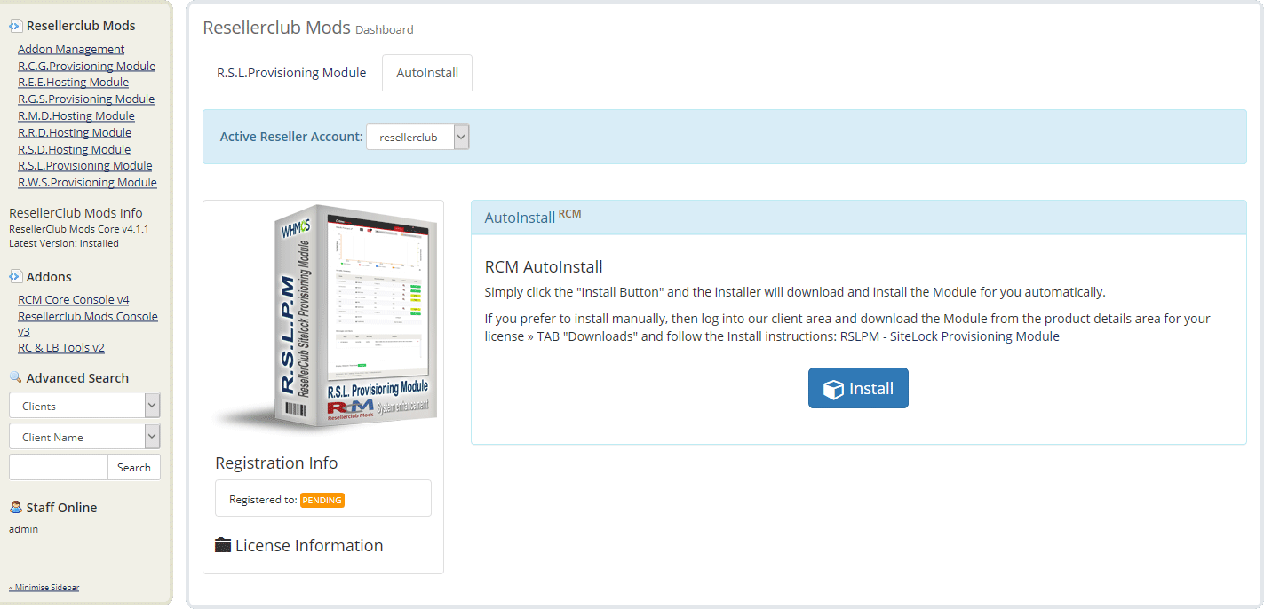 Resellerclub Mods Console Module AutoInstall