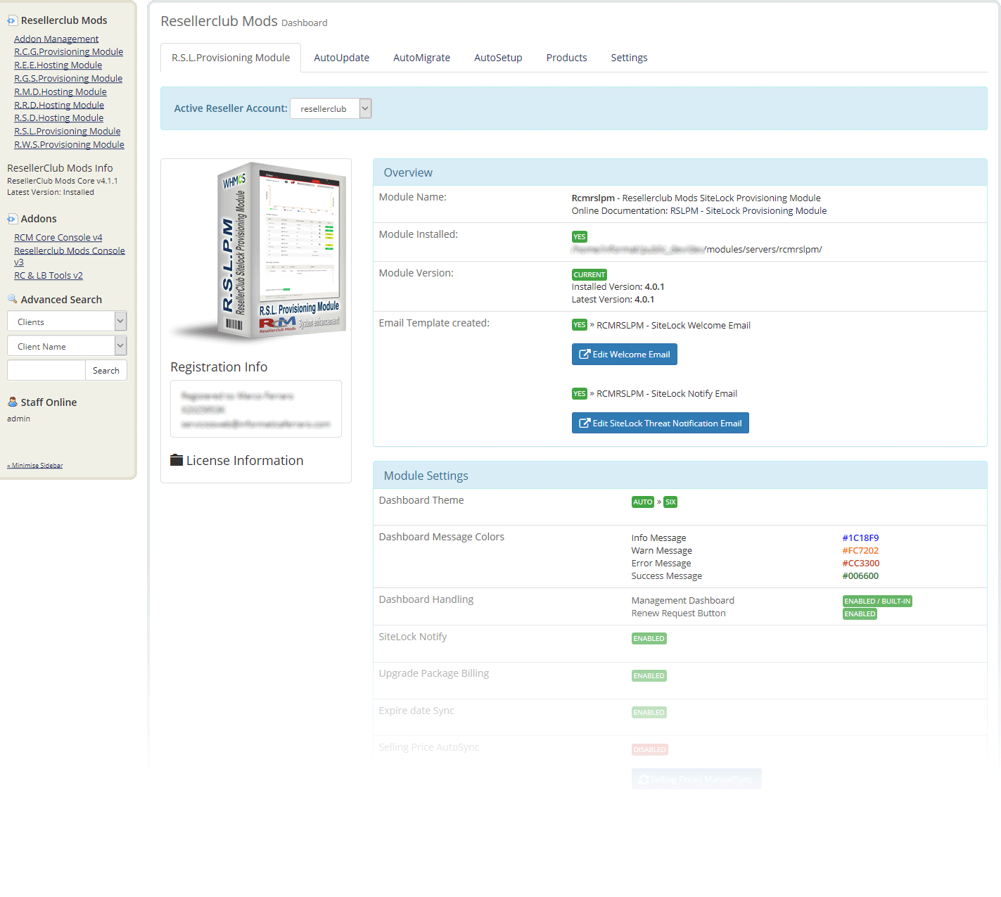 Resellerclub Mods Console Module Dashboard